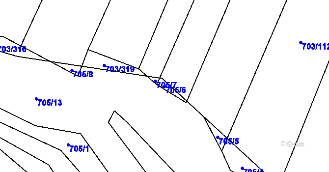 Parcela st. 705/6 v KÚ Rozdrojovice, Katastrální mapa
