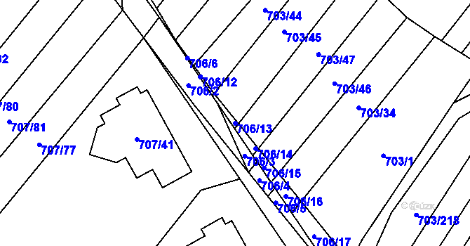 Parcela st. 706/13 v KÚ Rozdrojovice, Katastrální mapa
