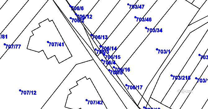 Parcela st. 706/15 v KÚ Rozdrojovice, Katastrální mapa