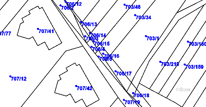 Parcela st. 706/16 v KÚ Rozdrojovice, Katastrální mapa