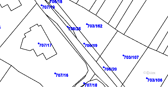 Parcela st. 706/19 v KÚ Rozdrojovice, Katastrální mapa