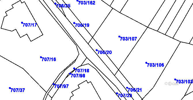 Parcela st. 706/20 v KÚ Rozdrojovice, Katastrální mapa