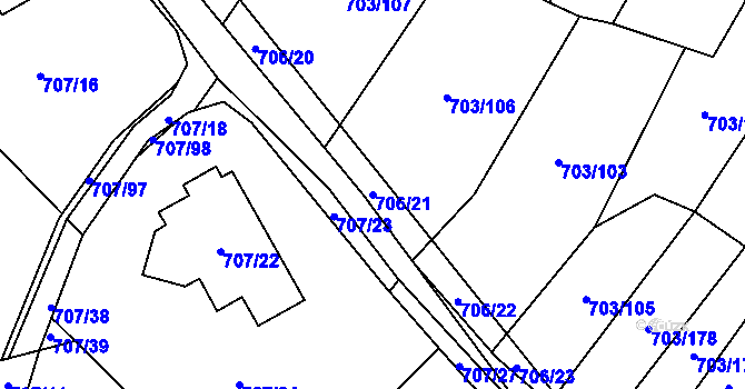 Parcela st. 706/21 v KÚ Rozdrojovice, Katastrální mapa