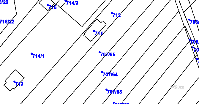 Parcela st. 707/65 v KÚ Rozdrojovice, Katastrální mapa