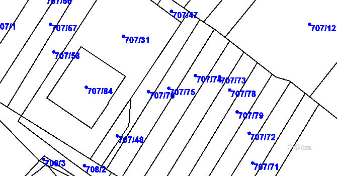 Parcela st. 707/75 v KÚ Rozdrojovice, Katastrální mapa