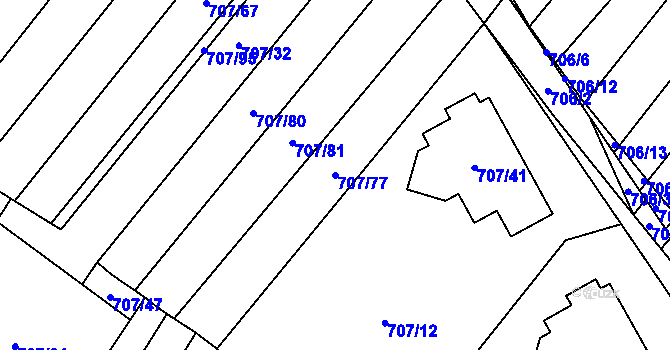 Parcela st. 707/77 v KÚ Rozdrojovice, Katastrální mapa
