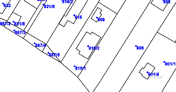 Parcela st. 810/2 v KÚ Rozdrojovice, Katastrální mapa