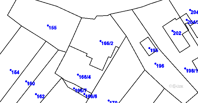 Parcela st. 166/3 v KÚ Rozdrojovice, Katastrální mapa
