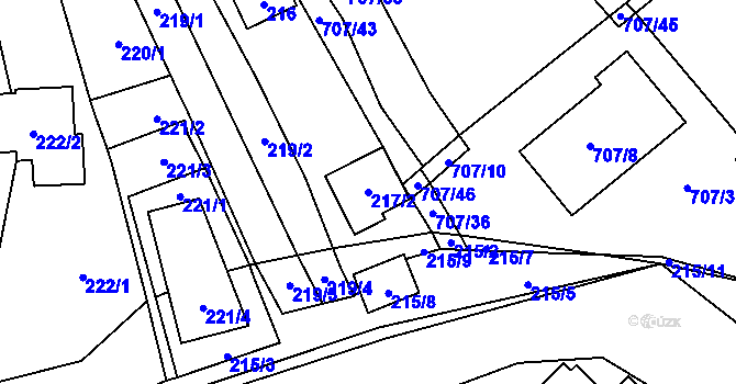 Parcela st. 217/2 v KÚ Rozdrojovice, Katastrální mapa