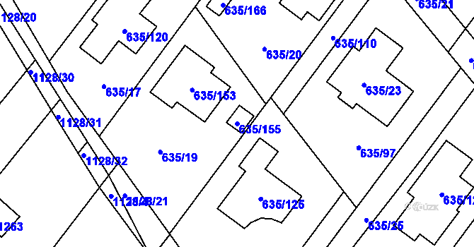 Parcela st. 635/155 v KÚ Rozdrojovice, Katastrální mapa