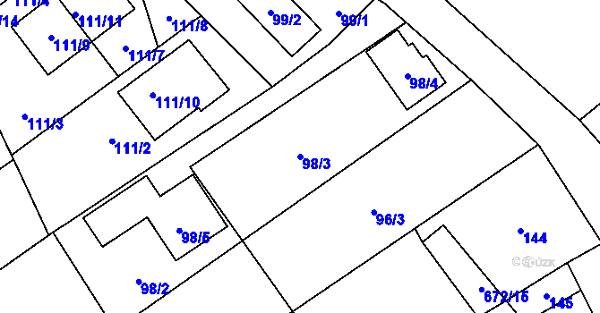 Parcela st. 98/3 v KÚ Rozdrojovice, Katastrální mapa