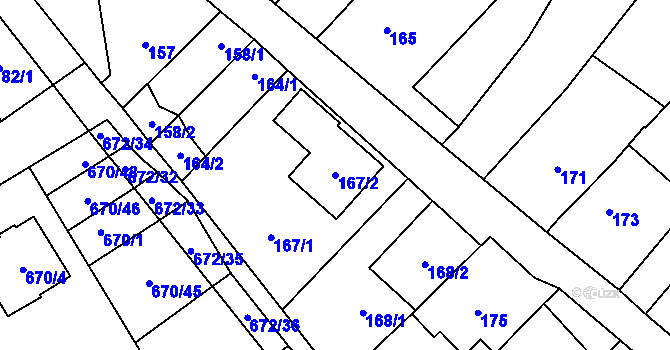 Parcela st. 167/2 v KÚ Rozdrojovice, Katastrální mapa
