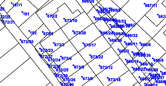 Parcela st. 673/17 v KÚ Rozdrojovice, Katastrální mapa