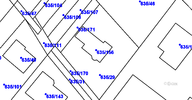 Parcela st. 635/156 v KÚ Rozdrojovice, Katastrální mapa