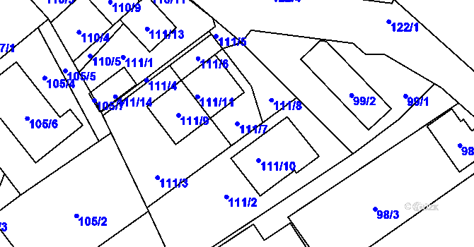 Parcela st. 111/7 v KÚ Rozdrojovice, Katastrální mapa