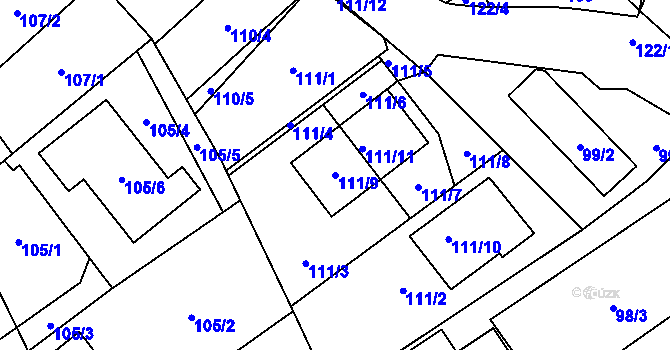Parcela st. 111/9 v KÚ Rozdrojovice, Katastrální mapa