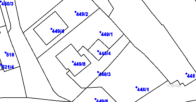 Parcela st. 448/4 v KÚ Rozdrojovice, Katastrální mapa