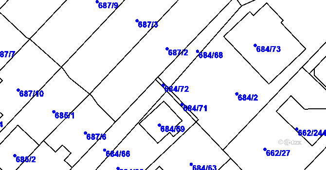 Parcela st. 684/72 v KÚ Rozdrojovice, Katastrální mapa