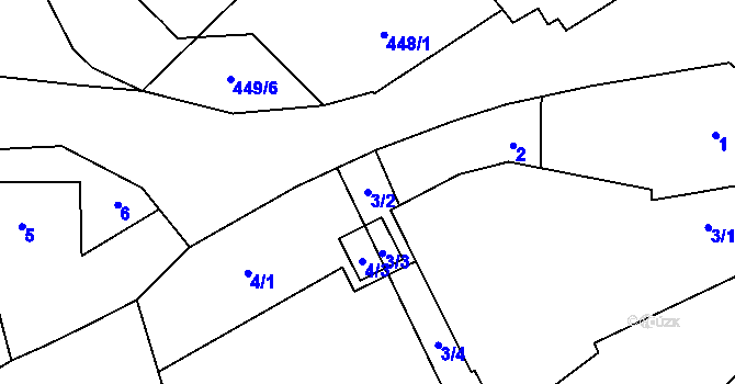 Parcela st. 3/2 v KÚ Rozdrojovice, Katastrální mapa
