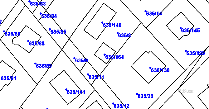 Parcela st. 635/164 v KÚ Rozdrojovice, Katastrální mapa