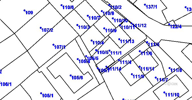 Parcela st. 110/5 v KÚ Rozdrojovice, Katastrální mapa