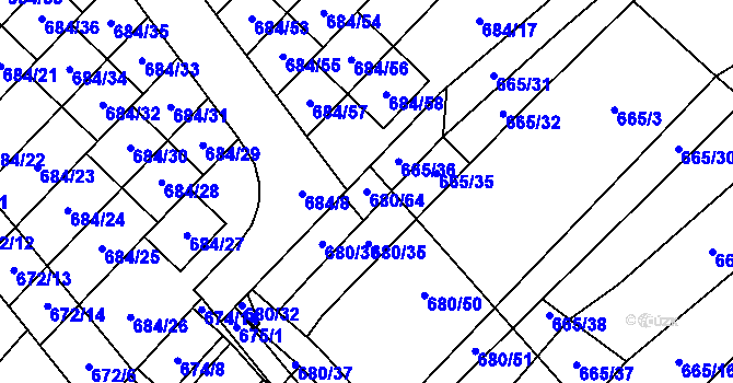 Parcela st. 680/64 v KÚ Rozdrojovice, Katastrální mapa