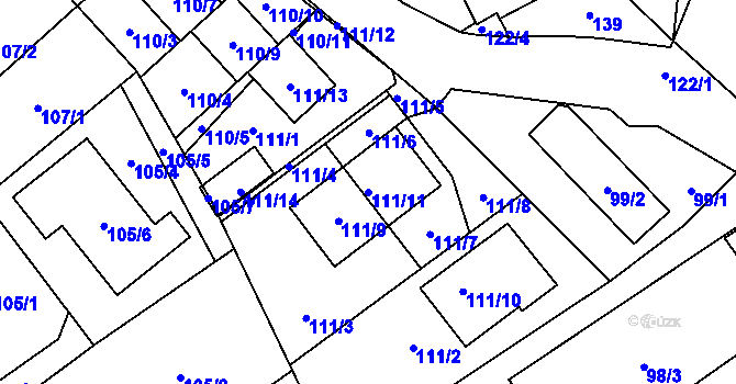 Parcela st. 111/11 v KÚ Rozdrojovice, Katastrální mapa