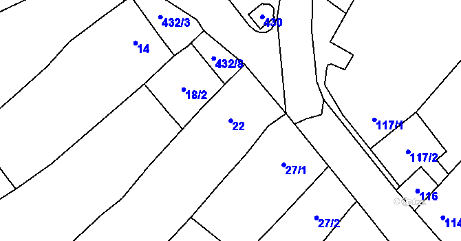 Parcela st. 22 v KÚ Rozdrojovice, Katastrální mapa