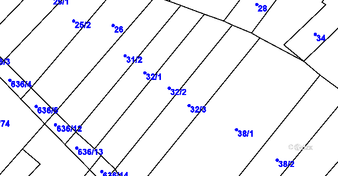 Parcela st. 32/2 v KÚ Rozdrojovice, Katastrální mapa