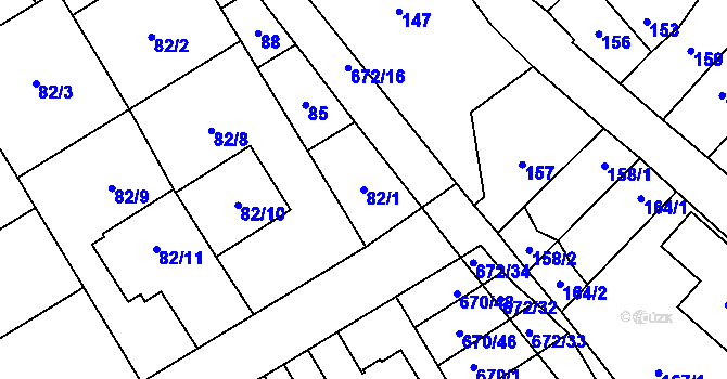 Parcela st. 82/1 v KÚ Rozdrojovice, Katastrální mapa