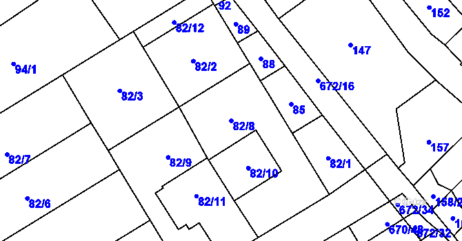 Parcela st. 82/8 v KÚ Rozdrojovice, Katastrální mapa