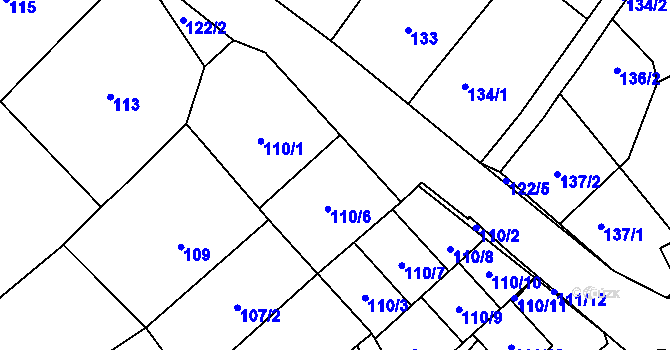 Parcela st. 110 v KÚ Rozdrojovice, Katastrální mapa