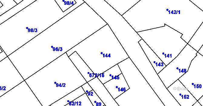 Parcela st. 144 v KÚ Rozdrojovice, Katastrální mapa