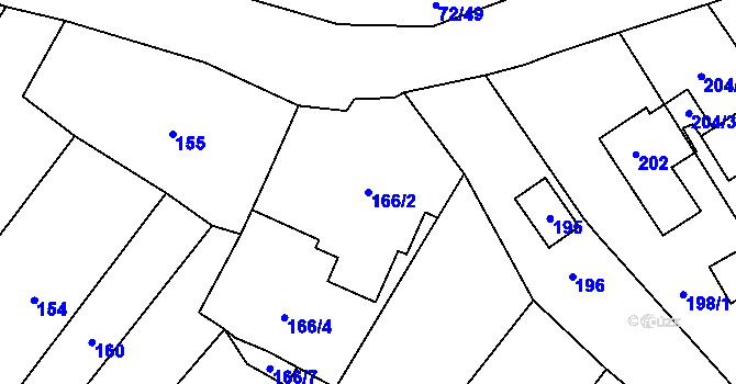 Parcela st. 166/2 v KÚ Rozdrojovice, Katastrální mapa
