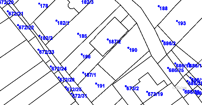 Parcela st. 187 v KÚ Rozdrojovice, Katastrální mapa