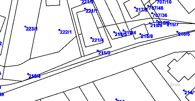 Parcela st. 215/3 v KÚ Rozdrojovice, Katastrální mapa