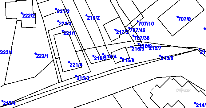 Parcela st. 219/4 v KÚ Rozdrojovice, Katastrální mapa