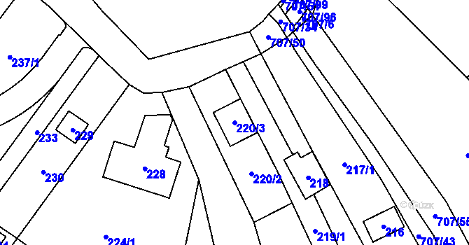 Parcela st. 220/3 v KÚ Rozdrojovice, Katastrální mapa