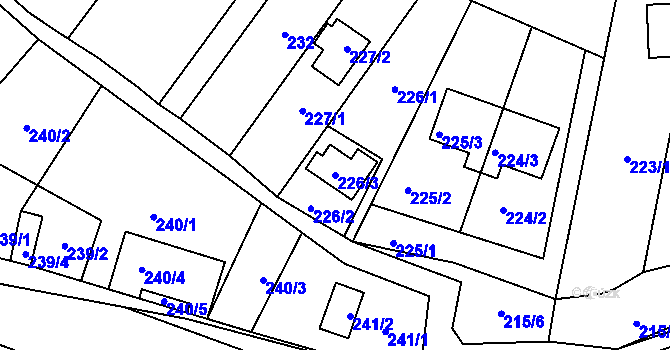 Parcela st. 226/3 v KÚ Rozdrojovice, Katastrální mapa