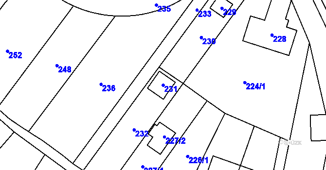 Parcela st. 231 v KÚ Rozdrojovice, Katastrální mapa