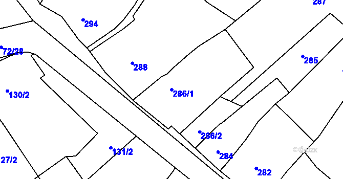 Parcela st. 286/1 v KÚ Rozdrojovice, Katastrální mapa