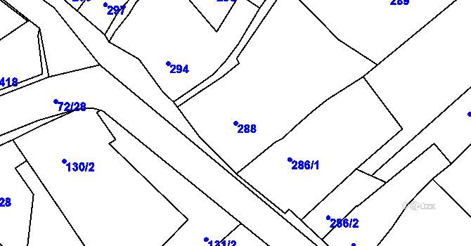 Parcela st. 288 v KÚ Rozdrojovice, Katastrální mapa