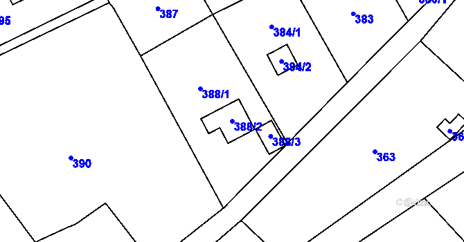 Parcela st. 388/2 v KÚ Rozdrojovice, Katastrální mapa