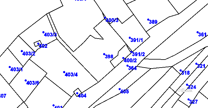 Parcela st. 398 v KÚ Rozdrojovice, Katastrální mapa