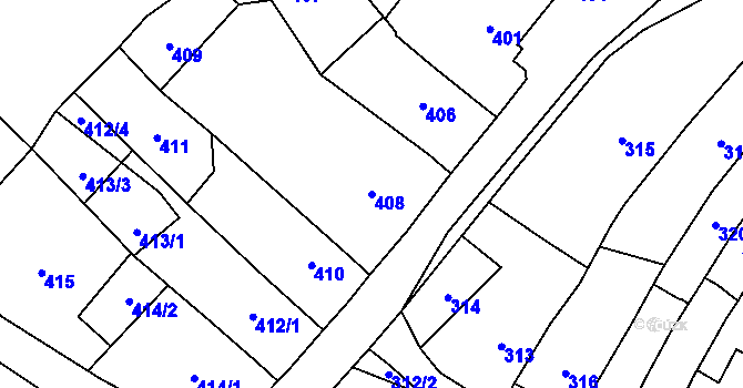 Parcela st. 408 v KÚ Rozdrojovice, Katastrální mapa