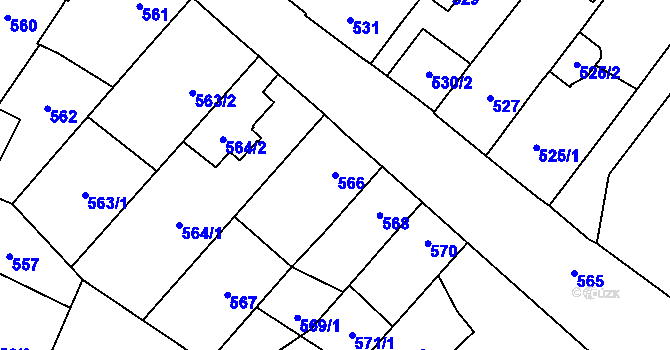 Parcela st. 566 v KÚ Rozdrojovice, Katastrální mapa