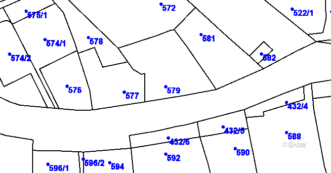Parcela st. 579 v KÚ Rozdrojovice, Katastrální mapa