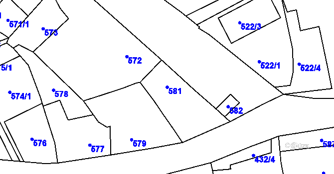 Parcela st. 581 v KÚ Rozdrojovice, Katastrální mapa