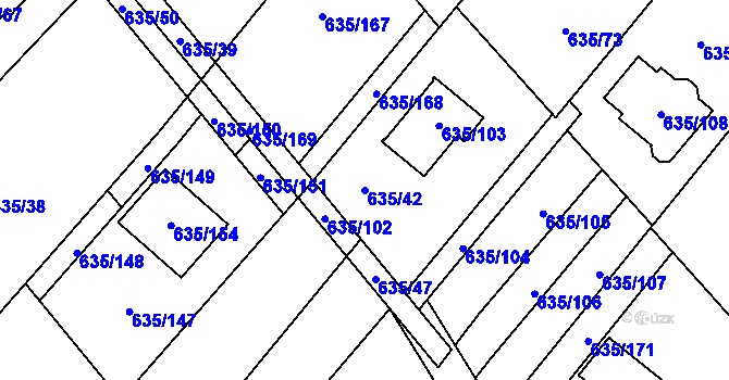 Parcela st. 635/42 v KÚ Rozdrojovice, Katastrální mapa