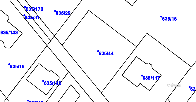 Parcela st. 635/44 v KÚ Rozdrojovice, Katastrální mapa